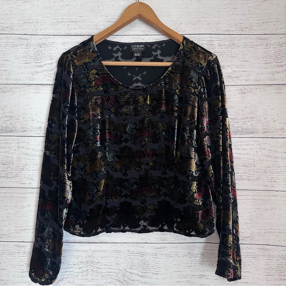 Citron Santa Monica Collection Crush Velvet Floral Top.